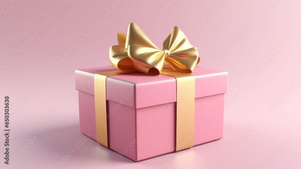Obraz premium Pink gift box with golden bow on pink background