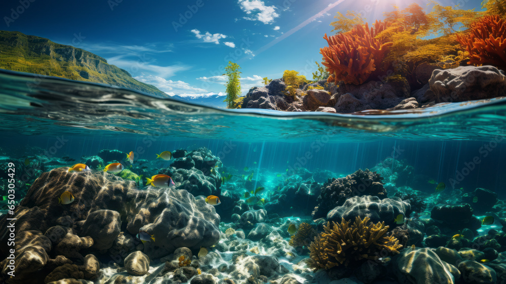 Beautiful underwater scenery with mountains