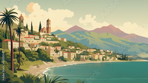 Vintage Sicily Poster in Vector Style with Flat Colors, Generative AI photo