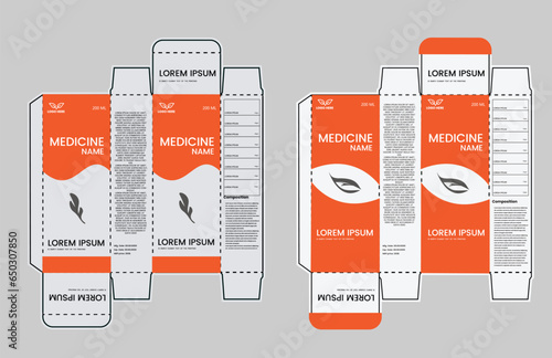 Medicine box design, die-stamping. Vector template design.