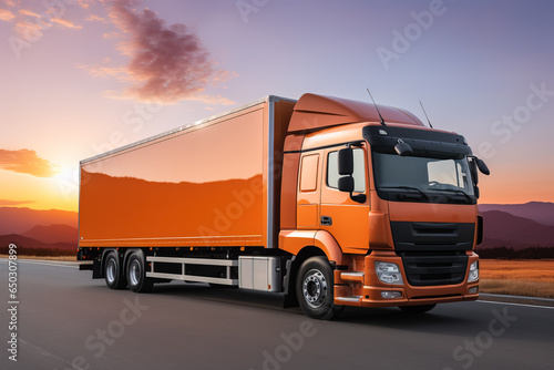 Long haul truck parked at rest area isolated on a gradient background 