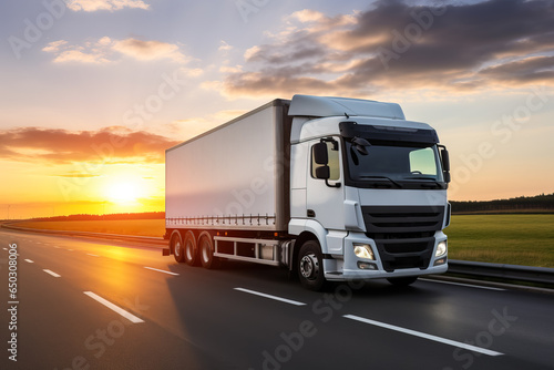 Refrigerated truck on highway transporting perishables background with empty space for text 