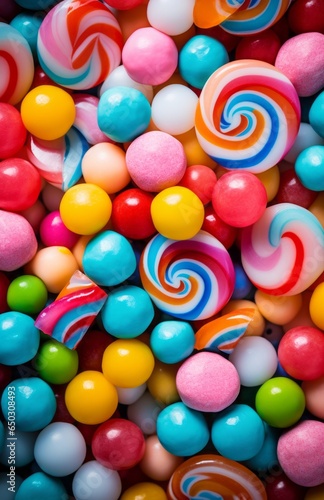 Abundant Colourful Candies and Lollipops.
A dense, colourful assortment of candies and lollipops in a candy-filled frame.