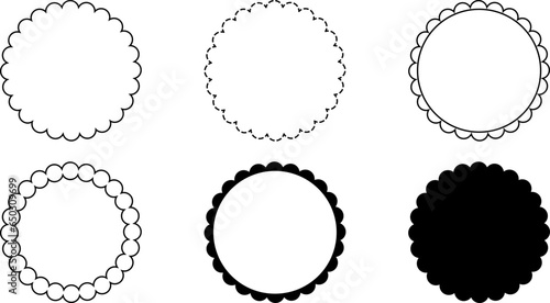 black white round scalloped frame set