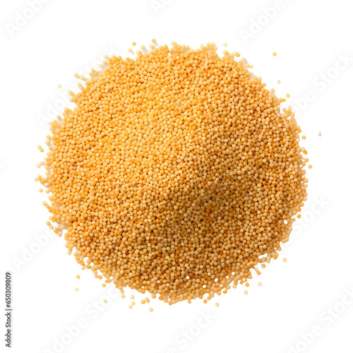 top view close up of grains couscous isolated on a transparent white background