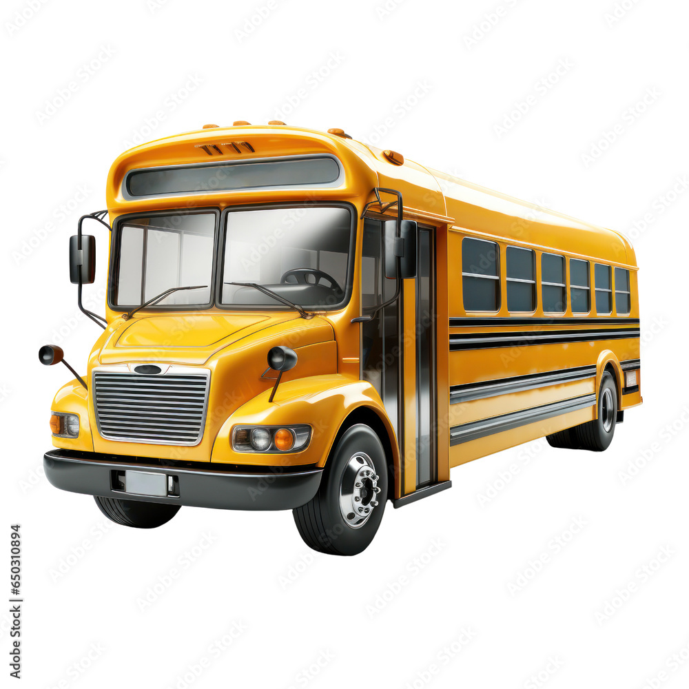 Yellow school bus. Isolated on transparent background.