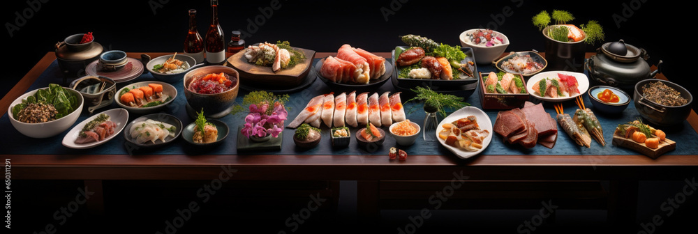 Knolling of japan cuisine professional food photography, generative ai - obrazy, fototapety, plakaty 