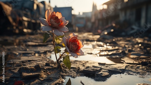 A flower in the destroyed city