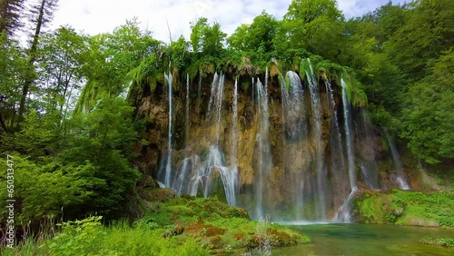 The large Veliki Prstavac waterfall in Plitvice Lakes National Park in Croatia. photo