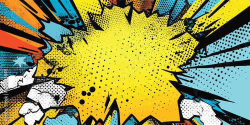 VIntage retro comics boom explosion crash bang cover book design with light and dots. Can be used for decoration or graphics. Graphic Art. Vector. Illustration.