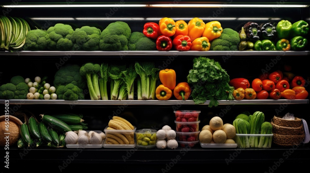 Fruits and vegetables in the refrigerated in supermarket Fruits and vegetables in the refrigerated in supermarket
