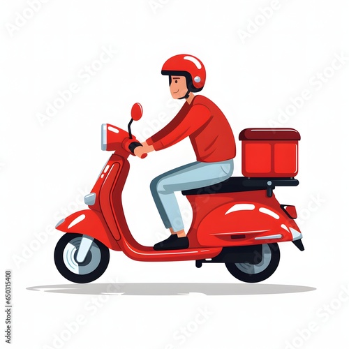 Flat vector of delivery man riding on a red scooter © Zakir