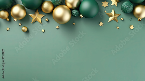 Weihnachtlicher Hintergrund / Wallpaper mit Christbaumkugeln und Sternen (Hintergrund mint, Sterne Kugeln Gold, Silber, Mint)