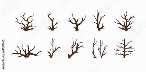 collection of landscape icons of various twigs and tree branches, nature vector illustration
