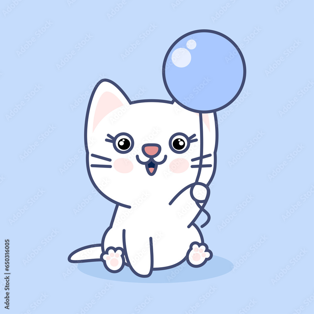 Cute white kawaii cat with balloon Cute white kawaii cat with balloon