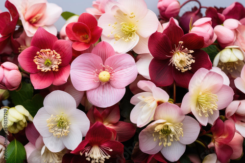 Christmas's Helleborus Flowers bouquet.  Hellebore winter  Rose blooms photo