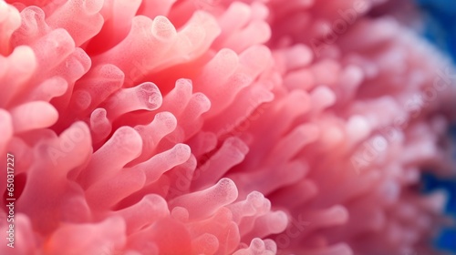 31. Extreme close-up of abstract blurred underwater coral  vibrant coral pink and deep ocean blue hues  in the style of gradient blurred wallpapers  depth of field  serene visuals  minimalistic simpli