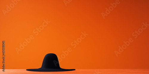 Minimalist Halloween: A silhouette of a witch's hat, vibrant orange background, simple yet bold, less is more