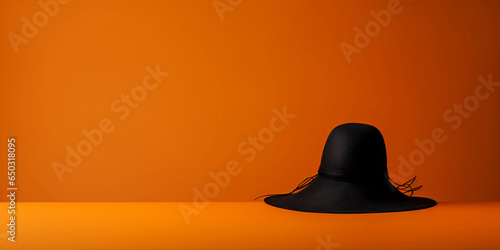 Minimalist Halloween: A silhouette of a witch's hat, vibrant orange background, simple yet bold, less is more
