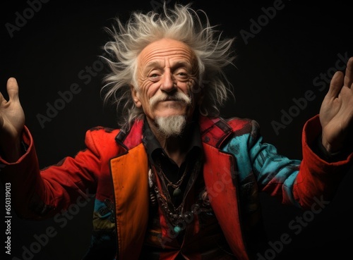 Caucasian Male Elderly Senior Happy And Expressive Multicolor Backdrop Generative AI © Johnathan
