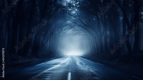 foggy dark road in the forest, abstract background