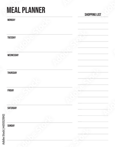 Weekly Meal Planner with Grocery List Printable Template