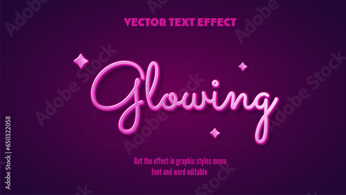 Editable text effect glowing, shiny glossy concept, neon light text