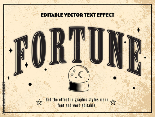 Editable text effect vintage sign fortune teller, antique sign style, crystal ball, mystic