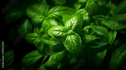 beautiful basil leaf pattern food uplight chiarobscuro  generative ai