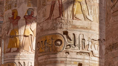 Beautiful interior of the Temple of Dendera or the Temple of Hathor. Egypt, Dendera.