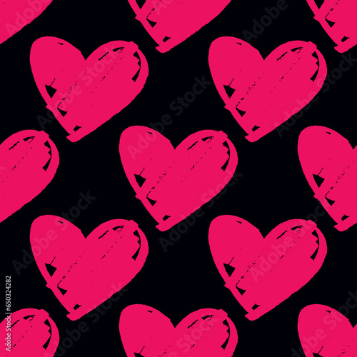 Tile vector pattern with pink hearts on black background