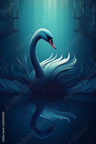 abstract portrait of a swan against dark blue background