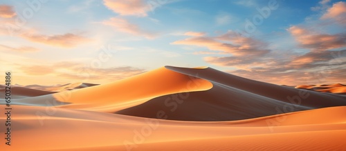 At sunrise the enchanting African scenery includes dunes near Merzouga