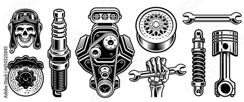 Set of black and white auto parts