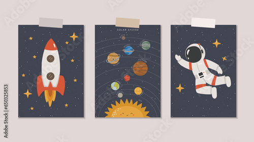 Solar System Cards, Educational Posters, Kids Wall Decor, Kindergarten Decor, Classroom materials, Educational Space vector, Kawaii Planets