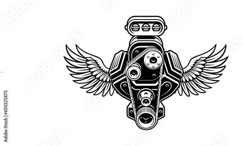 Hot rod engine vector with wings