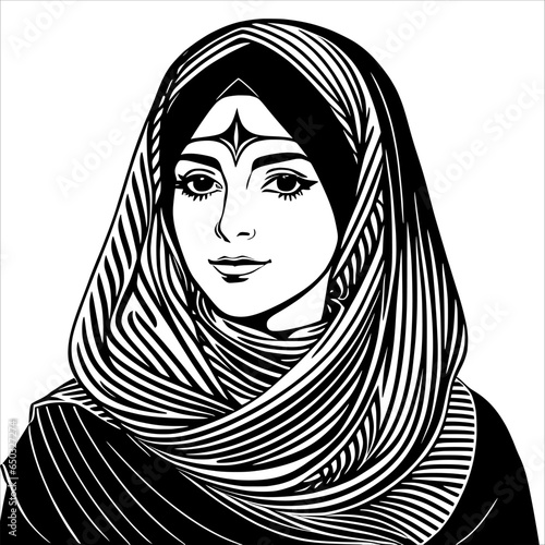 Woman in a Scarf Enjoys a Stylish Moment Against a Black and White Background
