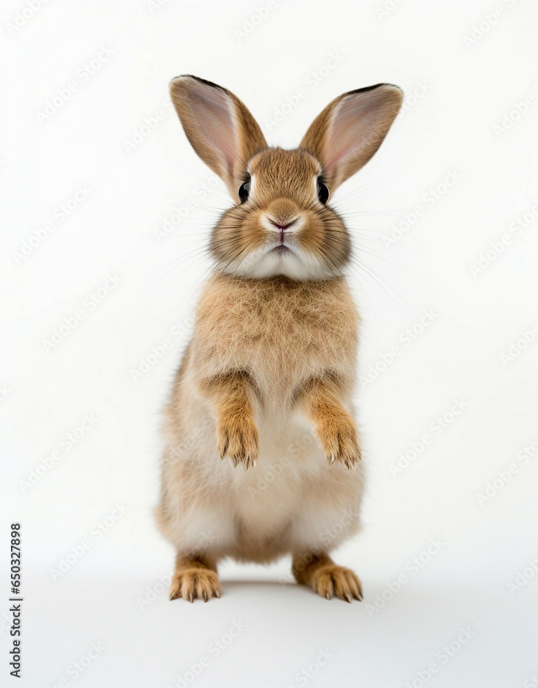 A cute rabbit standing upright