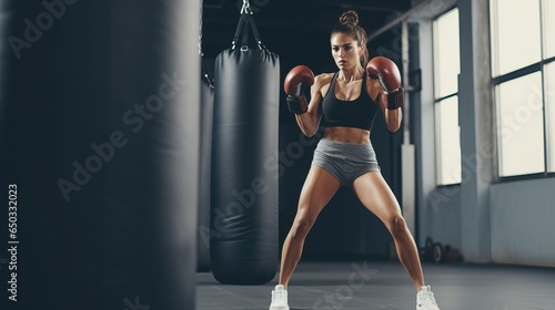 Caucasian woman in sportswear, boxing