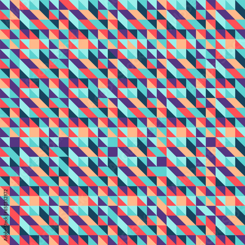 Seamless vector geometric stock pattern of colored triangles. Modern random colors.