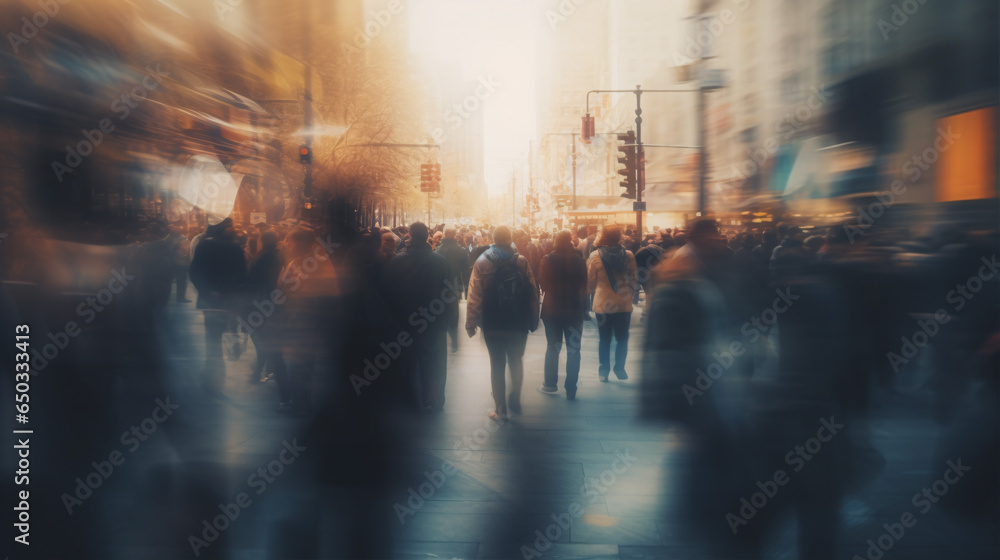 Fototapeta premium A street teeming with people, all of them unidentifiable in the blur..