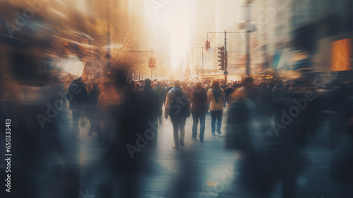 A street teeming with people, all of them unidentifiable in the blur..