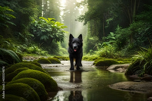 a black dog in jungle