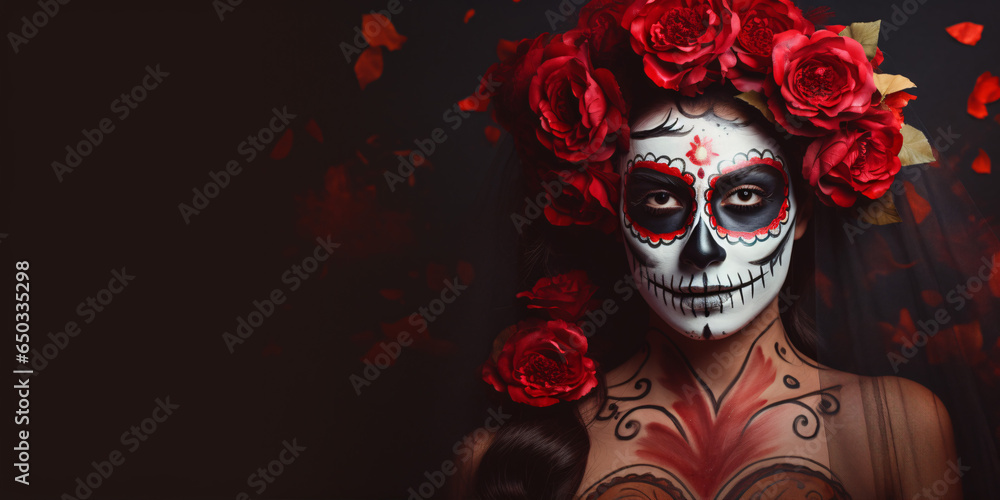 A captivating Day of the Dead portrait: Woman in Sugar Skull Makeup