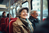 Smiling mature senior woman riding the bus in Vienna