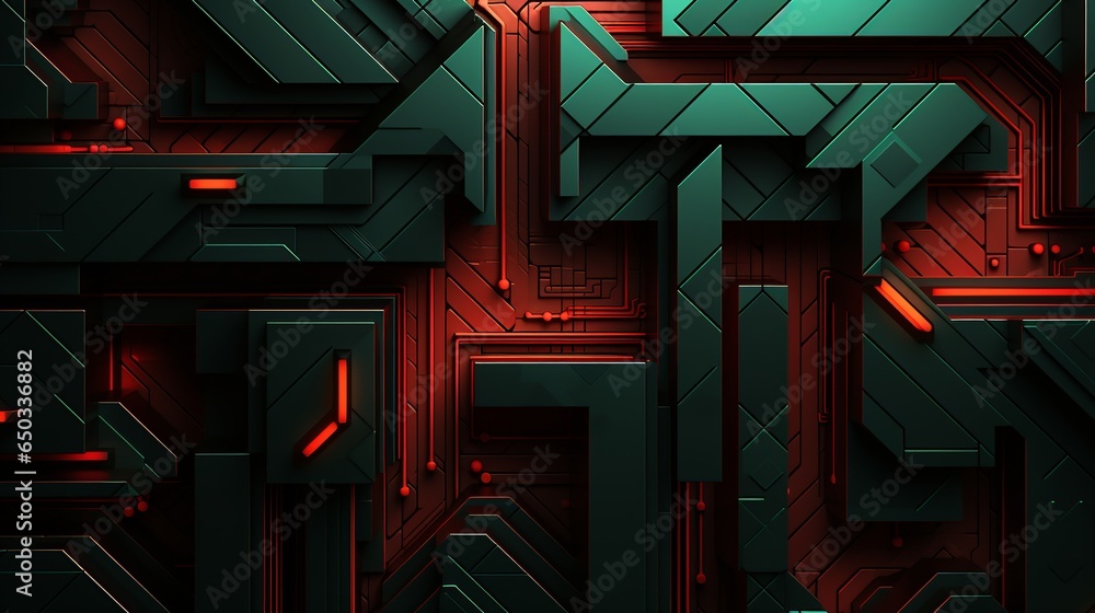 Naklejka premium A cyberpunk futurism style gaming background with a robotic ambiance, highlighted by bold red and green colors for a futuristic feel.