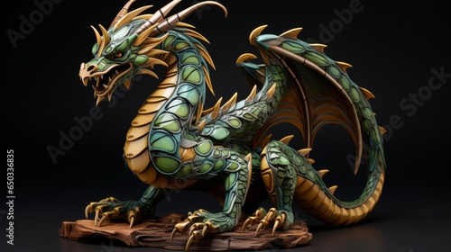 Green wooden dragon symbol of the year 2024. Year of the dragon 2024  art