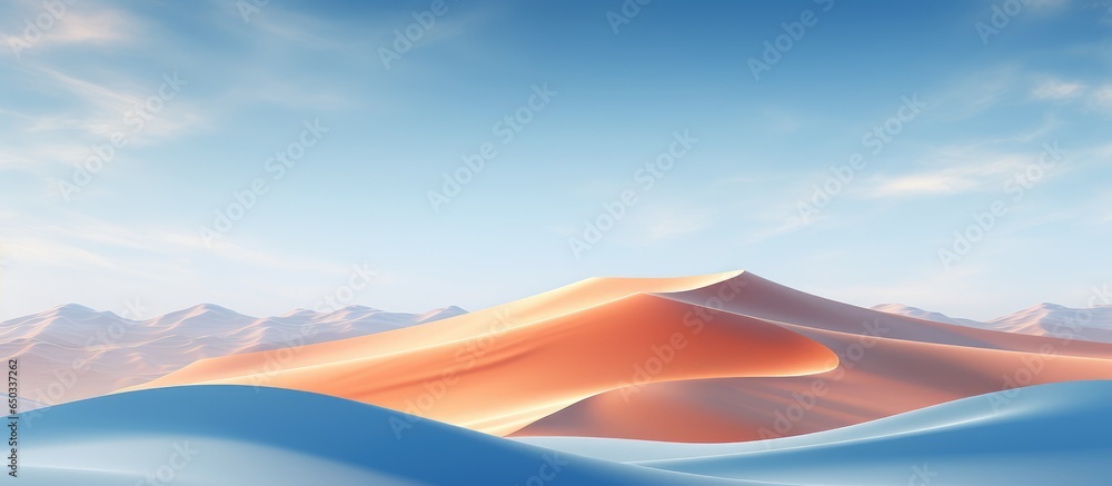 Clean minimalistic of Sahara Desert landscape in Morocco featuring beautiful blue white and orange sky - obrazy, fototapety, plakaty 