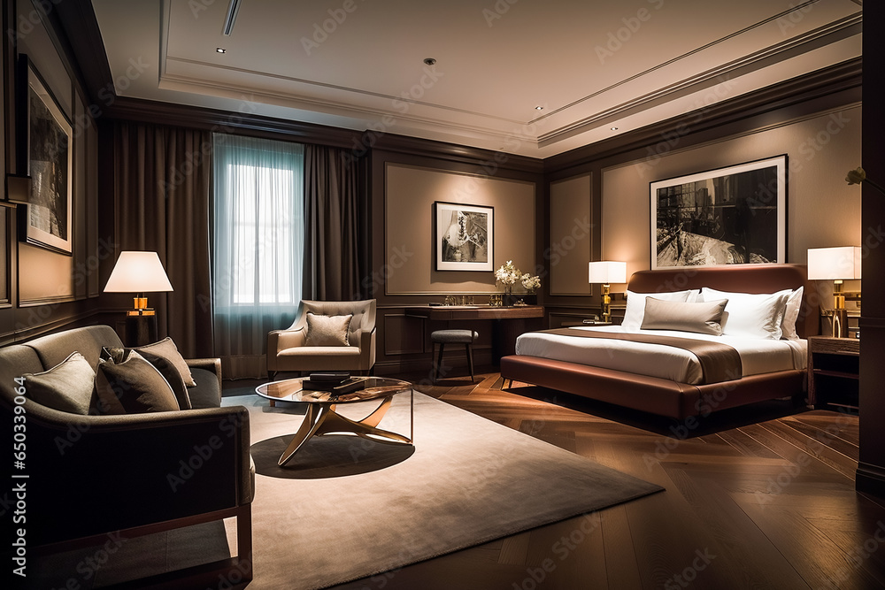 Elegant and luxurious interior of a high - end hotel room. AI Generated Elegant and luxurious interior of a high - end hotel room. AI Generated