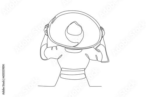 Back view of a Mexican woman wearing a hat. Revolucion mexicana one-line drawing
